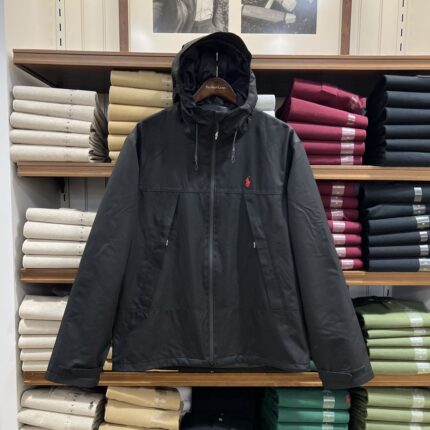 Little Horse Brand Embroidered Logo Hooded Jacket in Black Windproof Outdoor Commuter Style - BLACK, XXL