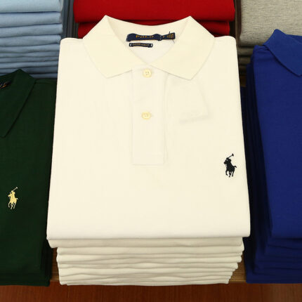 Men's Royal Blue Polo Shirt with White Horse Logo - High quality Pic cotton slim fit business casual brand short sleeved top - white, XXL