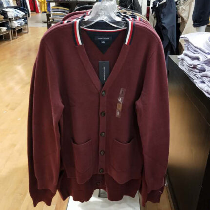 2025 Deep Red V-Neck Cardigan American Casual Brand Knit Jacket Unisex Layering Style - crimson, M