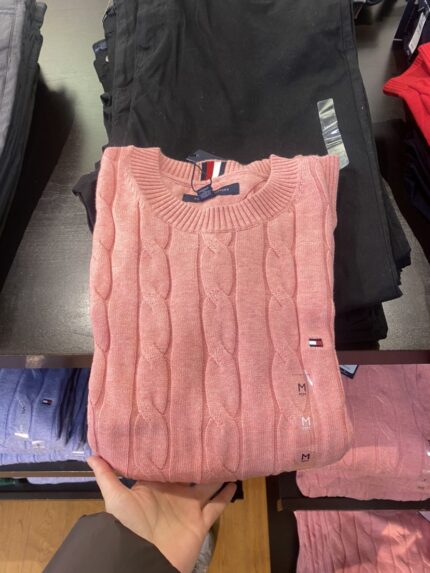 Embroidered Logo Brand White Twisted Flower Knit Sweater Retro-inspired Texture for Commuting & Casual Wear - pink, XL