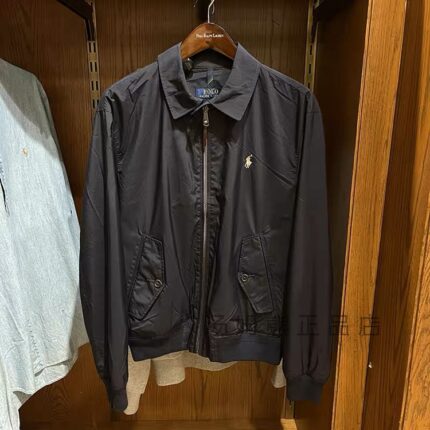 Classic Embroidered Pony Logo Navy Blue Jacket Lightweight Windproof Commuter Style - BLACK, M