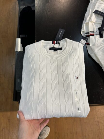 Brand Embroidered Logo Light Gray Cable-Knit Thickened Sweater Casual Commuter Quality Style - white, M