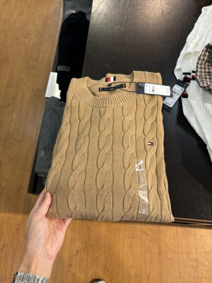 Brand Burgundy Cable-Knit Sweater American Classic Crewneck Warm Top Fall/Winter Casual Versatile Layer - camel, XXL