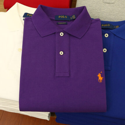 Men's black polo shirt with red pony logo - pearl cotton slim fit business casual short sleeved shirt - purple, XL