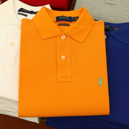 Men's Pony Logo Polo Shirt - High quality pearl cotton slim fit multi-color business casual short sleeved top - orange, XXL