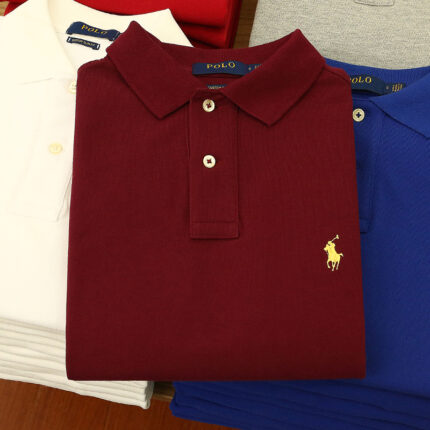 Men's brand pony logo polo shirt - breathable pearl cotton slim fit multi-color business casual short sleeved top - Red, M