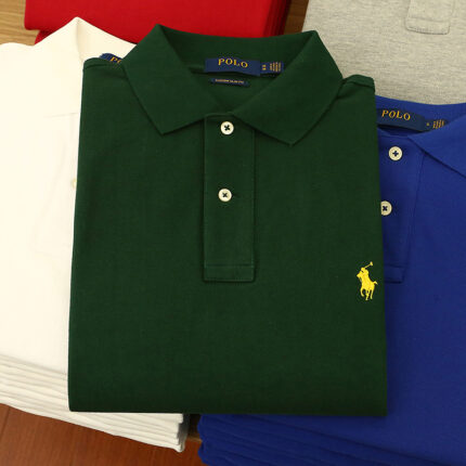 Men's brand pony logo polo shirt - breathable pearl cotton slim fit multi-color business casual short sleeved top - GREEN, XXL