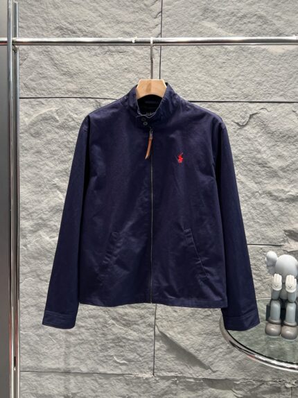 Men's Navy Blue Brand Pony Logo Baseball Jacket - Premium Casual Men's Jacket - dark blue, M