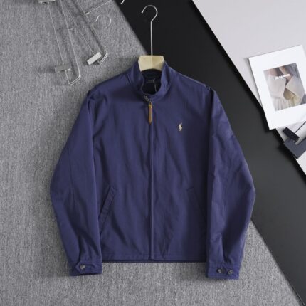 Khaki casual brand jacket - men's spring and autumn timeless unisex jacket with minimalist embroidery - dark blue, XL