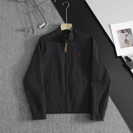 Black brand stand up collar jacket - a lightweight red embroidered casual jacket suitable for men's daily and office wear