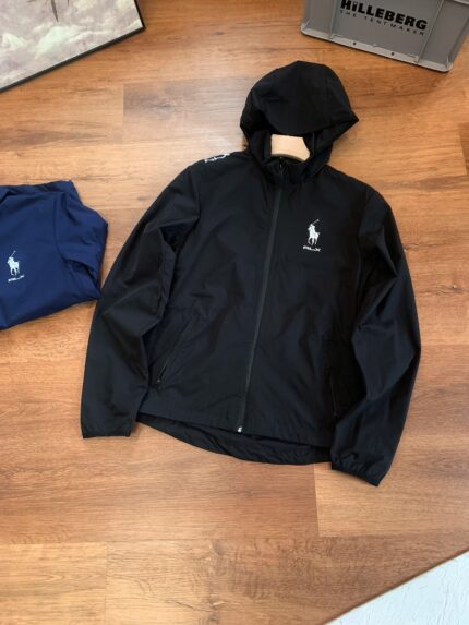 Brand black hooded windbreaker jacket - lightweight and waterproof outdoor casual men's jacket - BLACK, L