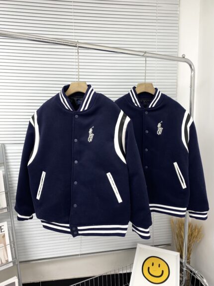 Men's Navy Blue School Team Jacket Flip Collar Embroidered Baseball Jacket Retro Academy Style Brand Warm Winter Clothing