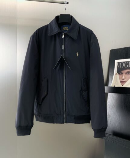 Brand's new men's navy casual jacket with a lapel, embroidered zipper, and warm autumn and winter jacket