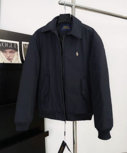 Brand's new men's navy casual jacket with a lapel, embroidered zipper, and warm autumn and winter jacket - dark blue, S