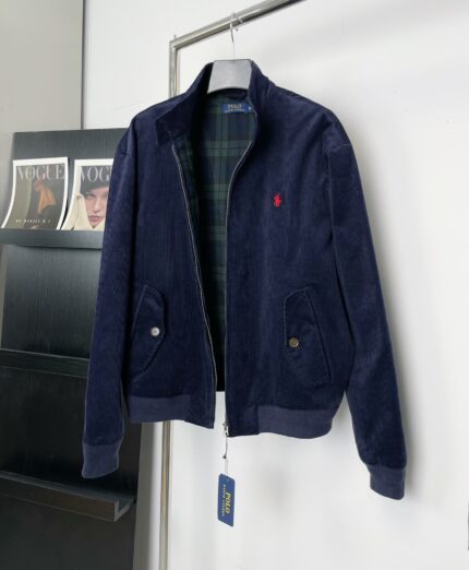 Men's Navy Corduroy Jacket Retro Preparatory Casual Coat Brand Embroidered Autumn/Winter Warm Coat - BLUE, M
