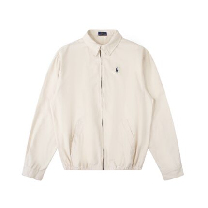 Men's beige brand jacket, high-quality cotton collar zipper casual jacket, embroidered logo, loose fit, spring and autumn clothes - white, L