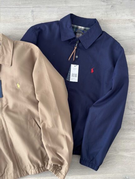 Retro men's zipper jacket made of khaki cotton fabric with brand logo and pure cotton outdoor windbreaker - BLUE, M