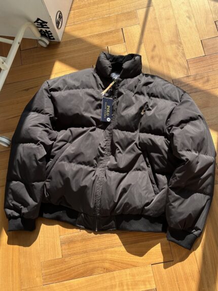 Dark Green Brand Stand-Up Collar Down Jacket Fluffy and Warm with Small Horse Embroidered Label Casual Style - BLACK, S