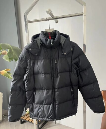 Men's Olive Green Hooded Down Jacket - Brand Fashion Pony Embroidered Coat, Men's Warm and Windproof Winter Wear - BLACK, XXL