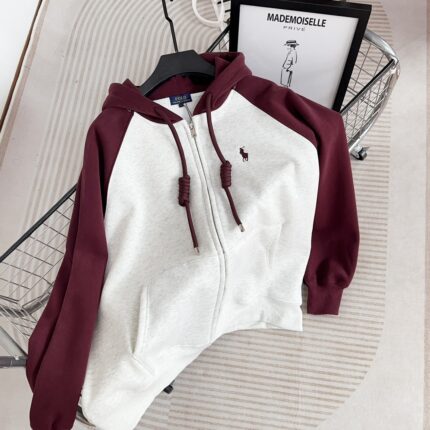 Black and white color blocked brand hooded sweatshirt - zipper design, with pony embroidery casual men's hooded sweatshirt - Red, XXL