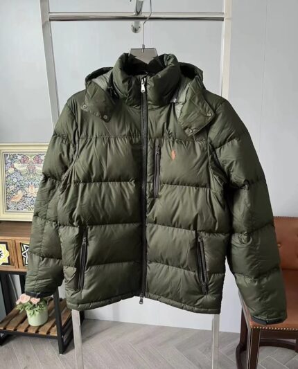 Navy Blue Hooded Down Jacket - Brand Waterproof Warm Winter Coat with Red Pony Embroidery, Suitable for Men's Outdoor and Daily Wearing - GREEN, M