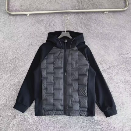 Men's hooded quilted jacket: Brand logo pony embroidery warm and lightweight zipper jacket (olive color) - dark gray, XXL