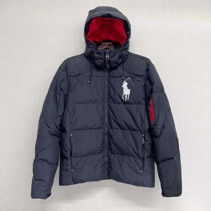 Men's brand hooded down jacket - high-quality quilted insulation, iconic pony logo, waterproof winter jacket, suitable for casual and outdoor wear - BLUE, L