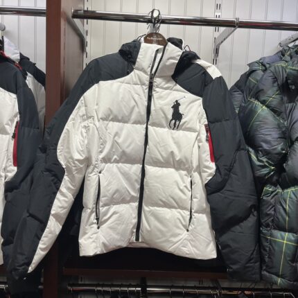 Brand men's color blocked hooded down jacket - stylish contrasting design, plush insulation, windproof zipper jacket, suitable for cold weather