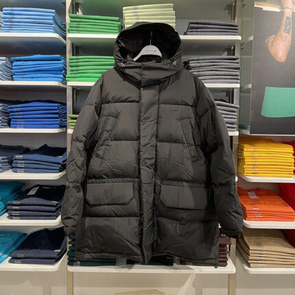 Men's Black Hooded Down Jacket - Large Pocket Quilted Coat, Brand Men's Warm Winter Clothing - BLACK, XL