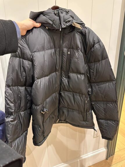 Men's Black Hooded Down Jacket - Red Brand Pony Logo Quilted Coat, Winter Waterproof Coat - BLACK, S