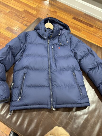 Black shiny brand hooded down jacket - waterproof and warm winter coat, red pony embroidery, suitable for men's fashion and outdoor wear - BLUE, XXL