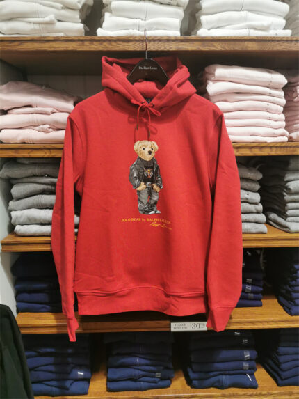 Brand Red Hoodie - Cool Leather Jacket Bear Printed Casual Sweatshirt, Suitable for Men's Fashion Street Wear - Red, S