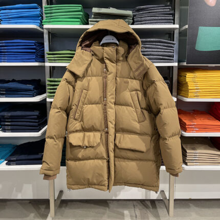 Men's Black Hooded Down Jacket - Large Pocket Quilted Coat, Brand Men's Warm Winter Clothing - YELLOW, S