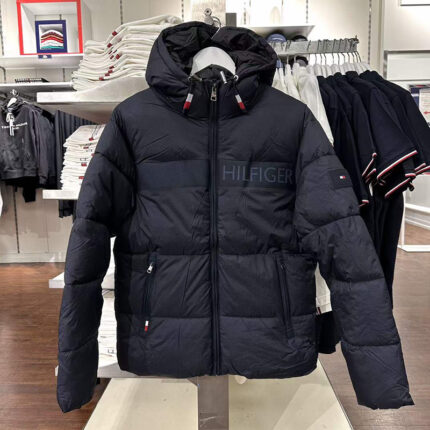 Men's hooded down jacket - orange quilted jacket, fashionable embroidered warm winter outfit, with adjustable hood - BLUE, XL